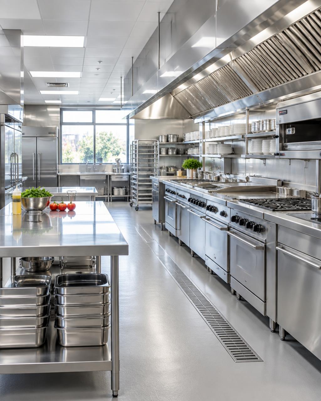 Spotless stainless-steel commercial kitchen